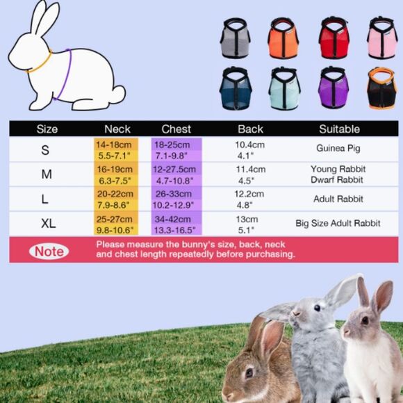 Niteangel Rabbit Harness Adjustable Soft with Elastic Leash Black Orange size S - Picture 6 of 14